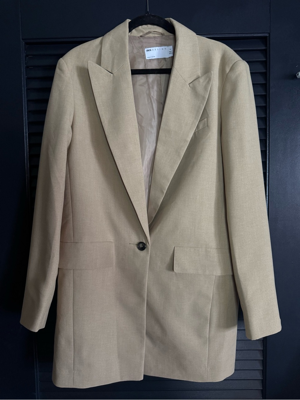 ASOS DESIGN Tall Beige Tailored Blazer Jacket US 8 UK12 One Button Career Office